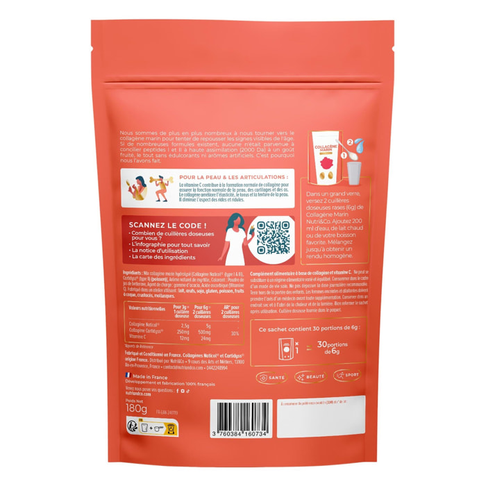 Nutri&Co Collagène Marin Type 1, 2 & 3 Peau & Articulations Goût Fruits Rouges - 180g