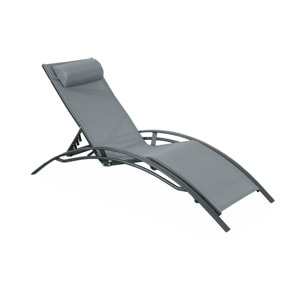 Duo de bains de soleil aluminium - Louisa Anthracite - Transats aluminium et textilène