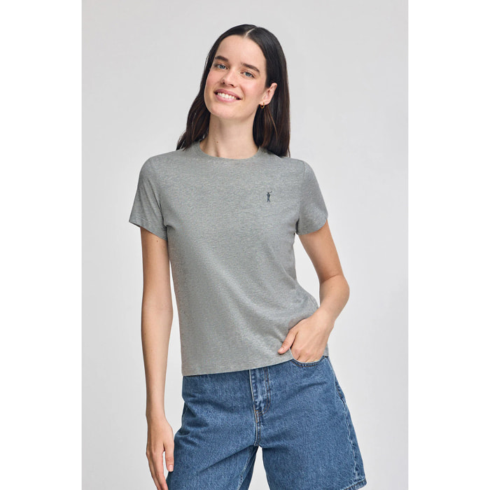 Camiseta gris vigoré de cuello redondo con bordado Rigby Go