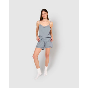 Pigiama corto cotone sfilatura spalline indaco