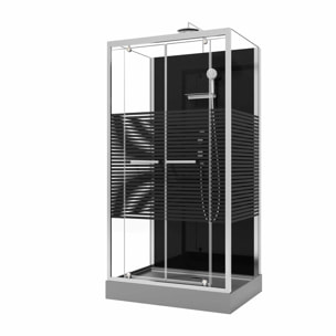 Cabine de douche rectangle 110x80x215cm - Portes pivotantes - Lignes grises anthracites - SCRATCHY 2