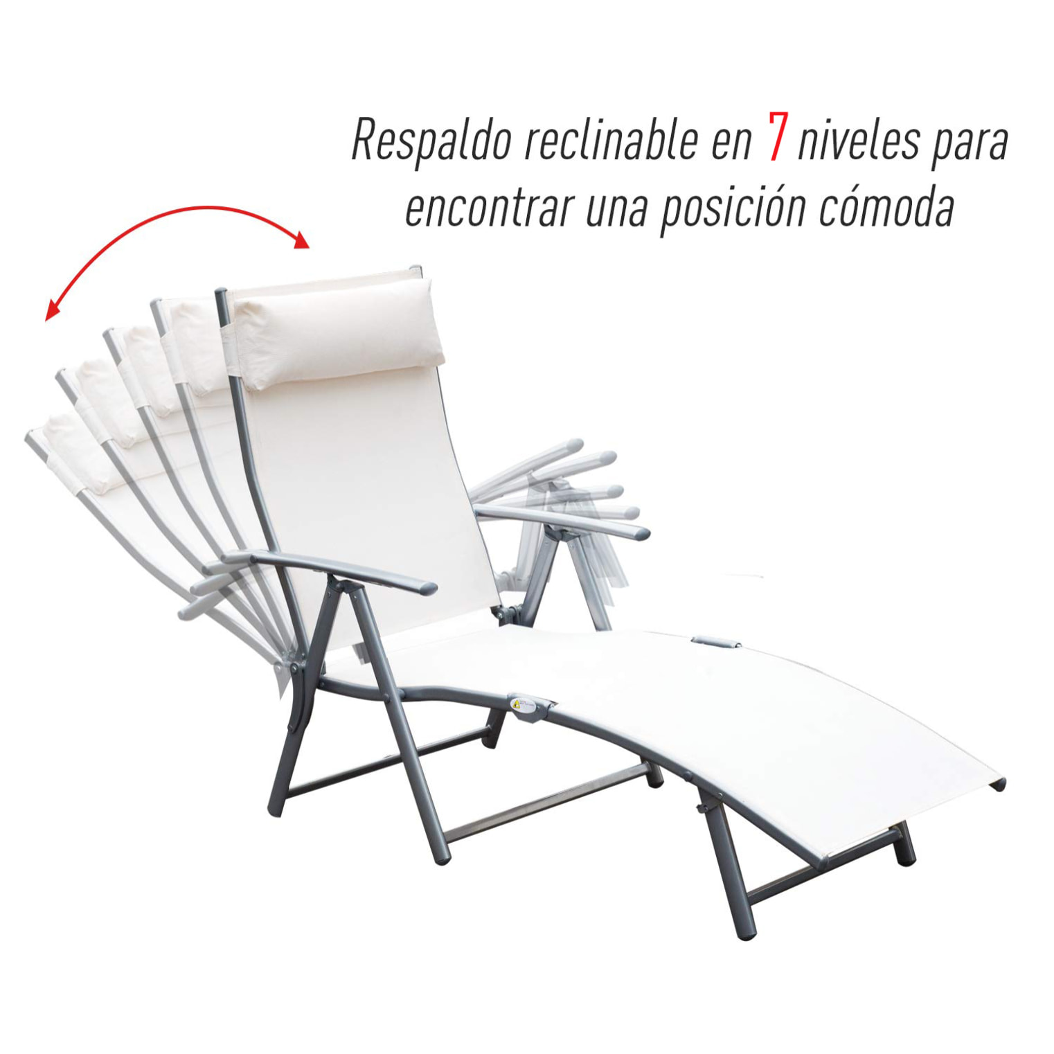 Tumbona Plegable Respaldo Ajustable a 7 Niveles Almohada Acero