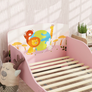 Lit enfant - lit d'enfant design animaux - sommier à lattes inclus - MDF contre-plaqué rose