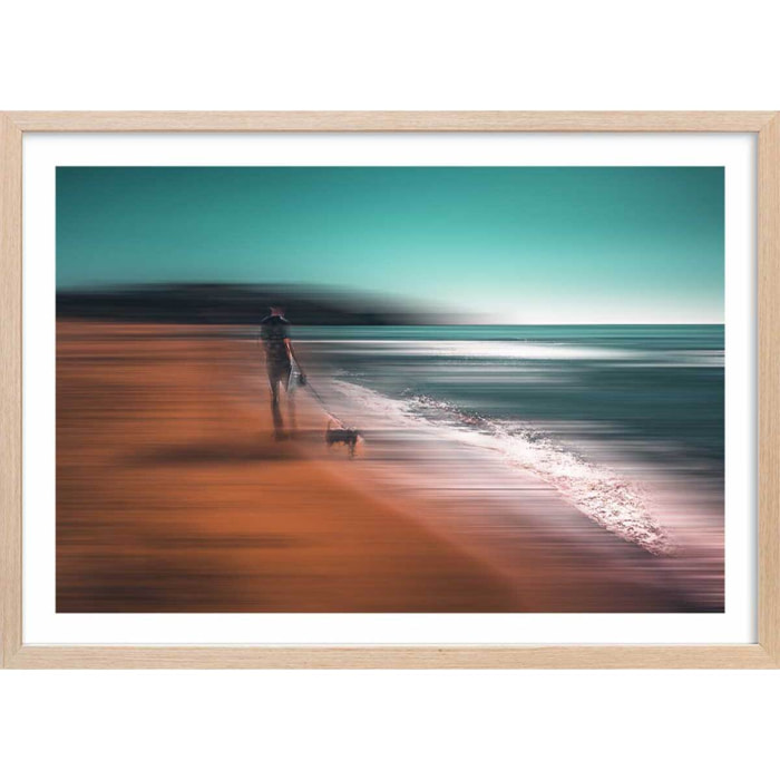 Poster balade au bord de l'eau Affiche + cadre en bois - Chêne