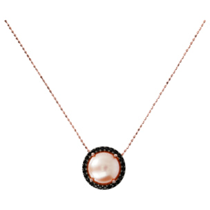 Collana con Pendente Tondo in Spinello Nero e Perla Rosa d'Acqua Dolce Ø9.5/10mm