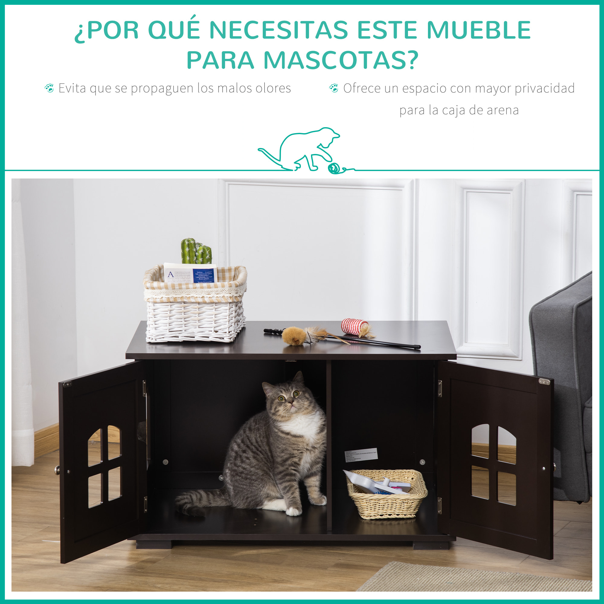 Casa para Gatos de Madera Armario de Almacenaje Encimera Amplio 80,3x52,6x48,8cm