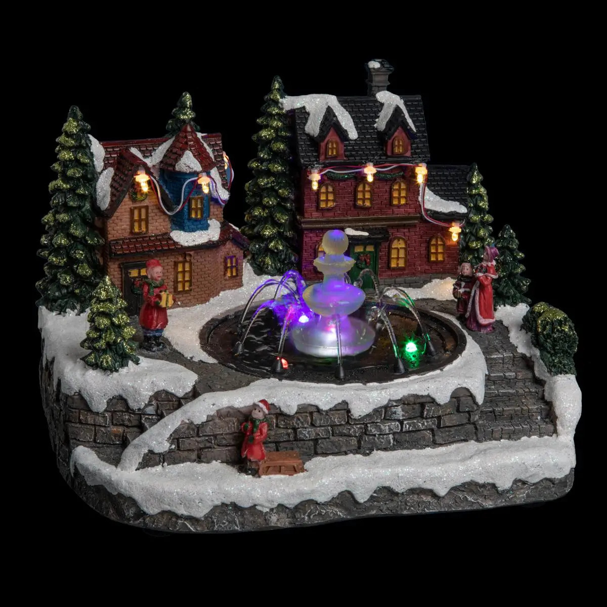 Village lumineux fontaine avec enfants 10 LED à variation de couleur