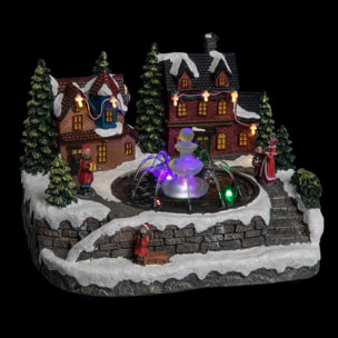 Village lumineux fontaine avec enfants 10 LED à variation de couleur