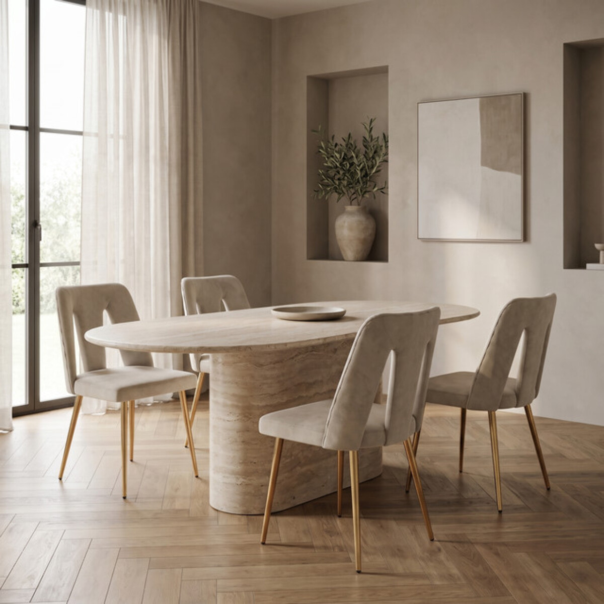 Sedia Imbottita in Effetto Velluto con Schienale Aperto e Gambe Oro, Design Moderno ed Elegante per Sala da Pranzo, Cucina, Soggiorno, Studio e Ufficio