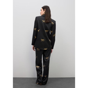 Pantaloni a pieghe in raso con stampa leopardata