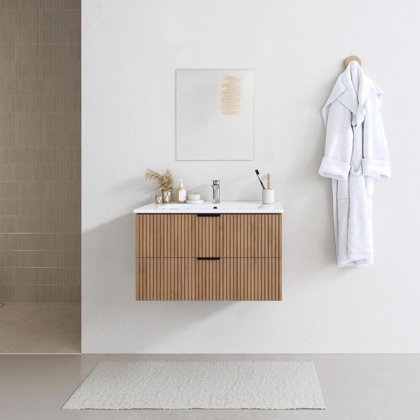 Meuble salle de bain simple vasque 60cm bois MDF ondulé