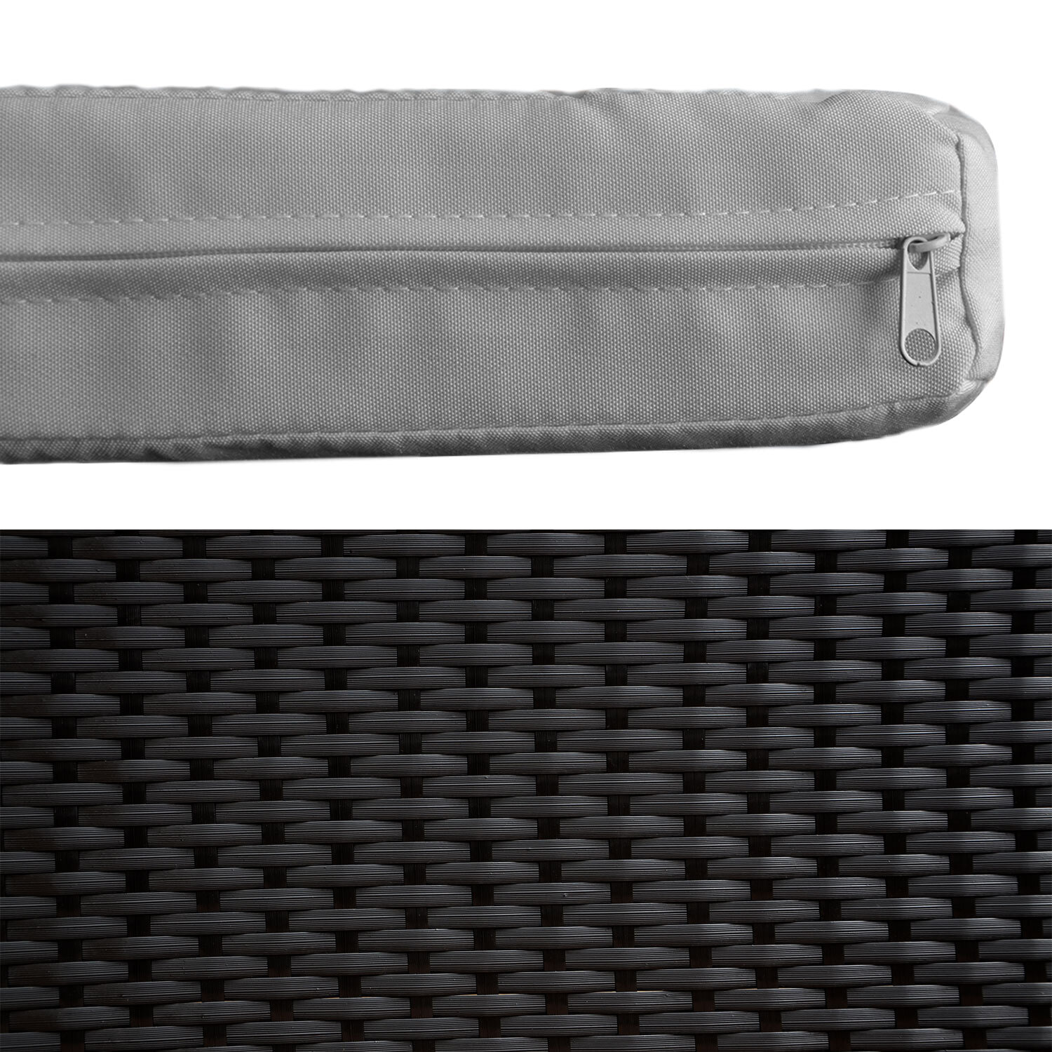 Salon de jardin CORFOU en résine tressée noire 4 places - coussins gris