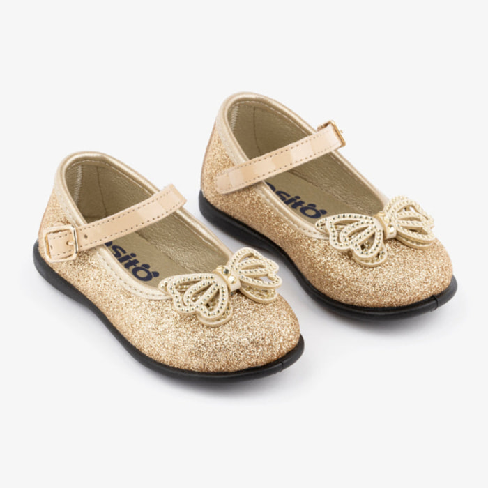 Baby's Platinum Glitter Ballerinas With Bow