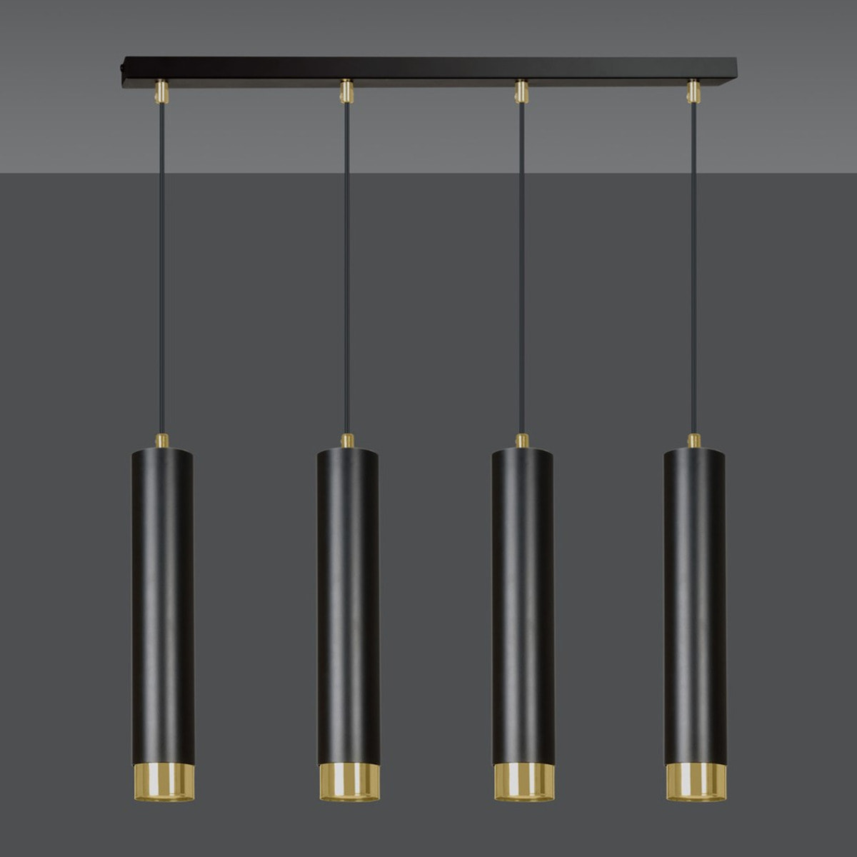Lampada a sospensione KIBO in acciaio nero opaco e oro