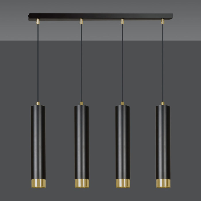 Lampada a sospensione KIBO in acciaio nero opaco e oro