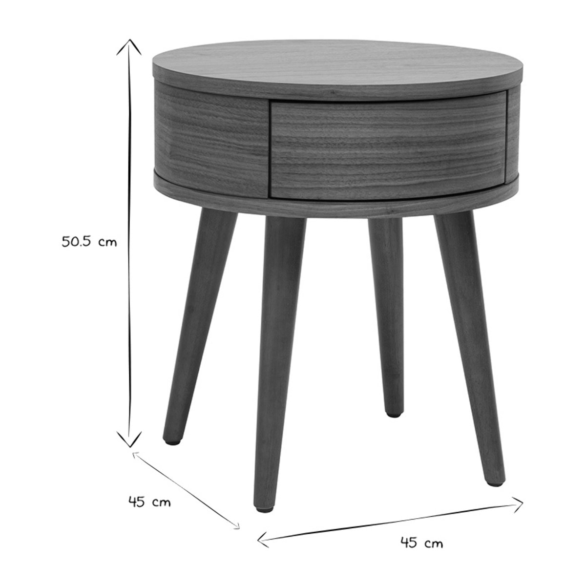 Table de chevet ronde en bois foncé avec tiroir JUDITH