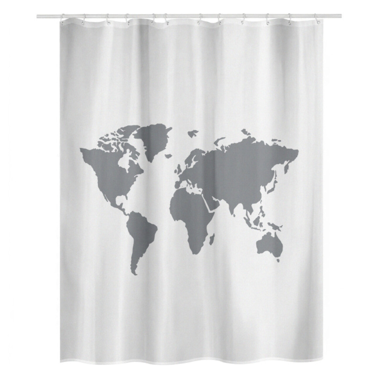 Rideau de douche Polyester WORLD 180x200cm QUALITE PREMIUM Gris & Blanc - Anneaux inclus MSV