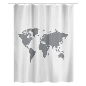 Rideau de douche Polyester WORLD 180x200cm QUALITE PREMIUM Gris & Blanc - Anneaux inclus MSV