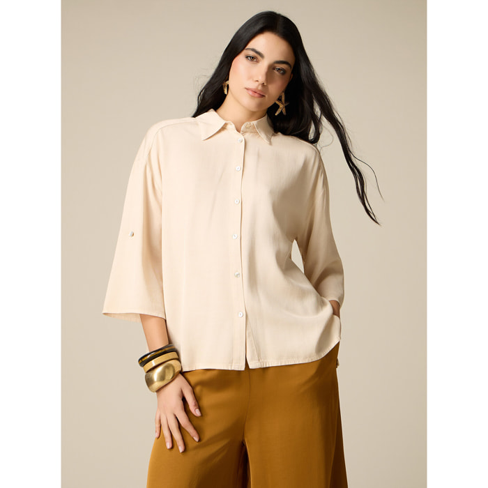 Oltre - Camisa fluida mezcla viscosa - Beige