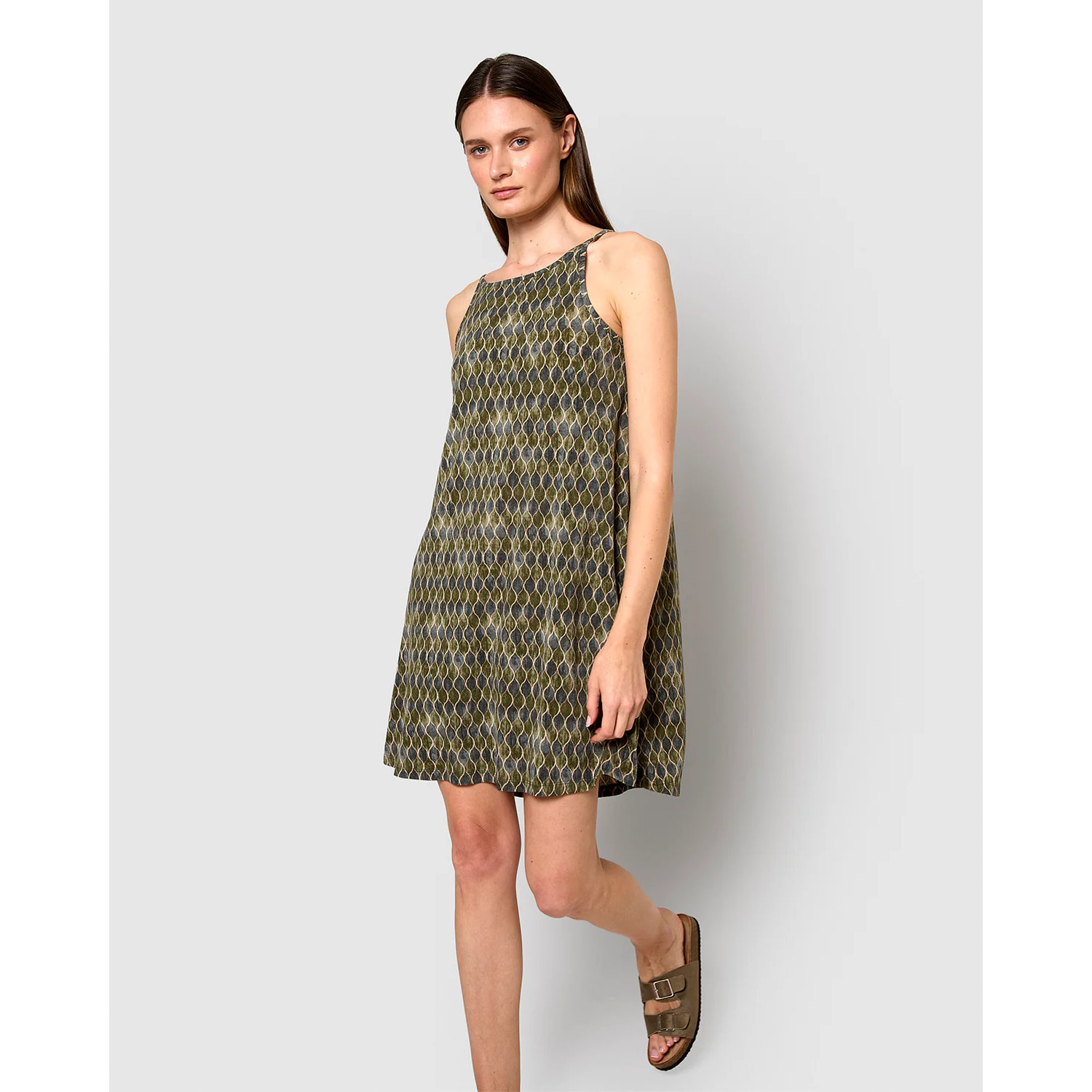 Vestido corto tirantes crepe carlota verde