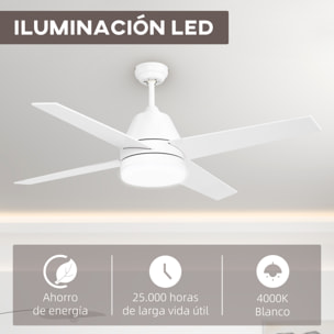 Ventilador de Techo con Luz 46W Ø129 cm Motor DC Ventilador de Techo Silencioso con 4 Aspas Reversibles Mando a Distancia 6 Velocidades y Temporizador para Dormitorio Salón