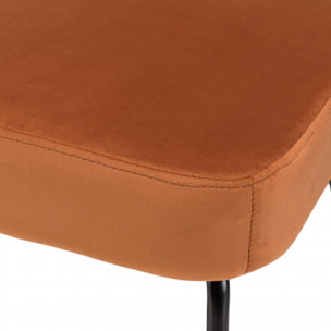 ALBANE - Fauteuil métal noir assise velours orange ambré dossier rotin