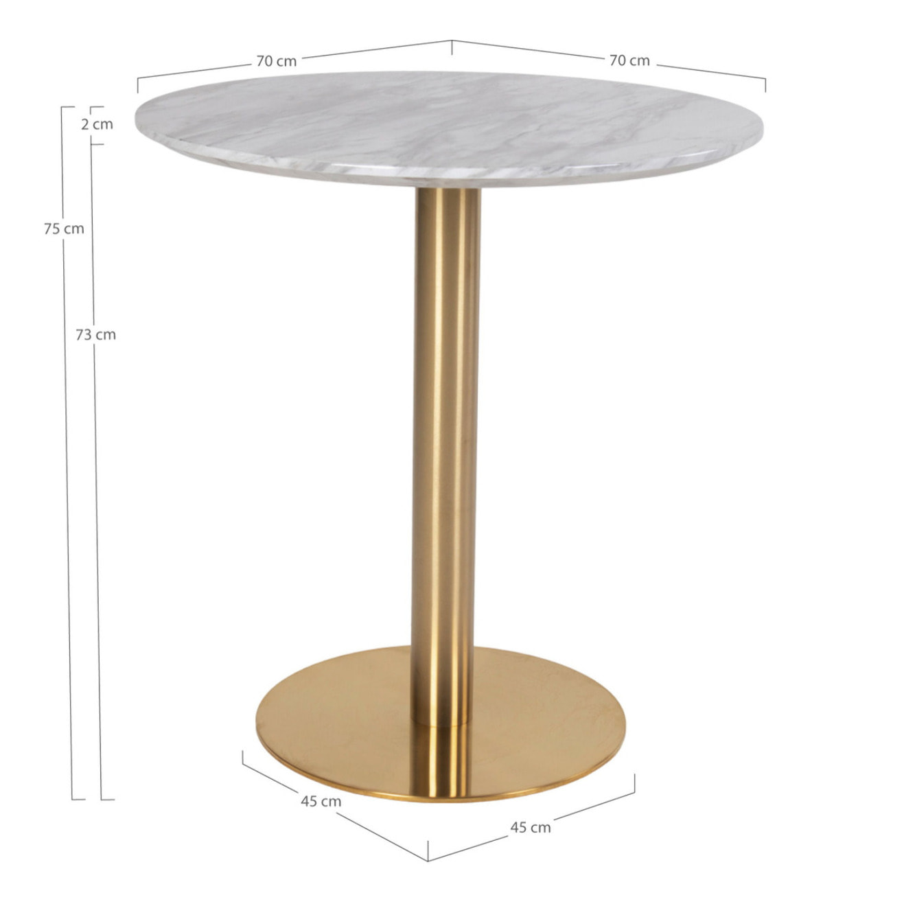Tavolo da pranzo Bolzano con piano effetto marmo e base ottone, ø70×75 cm