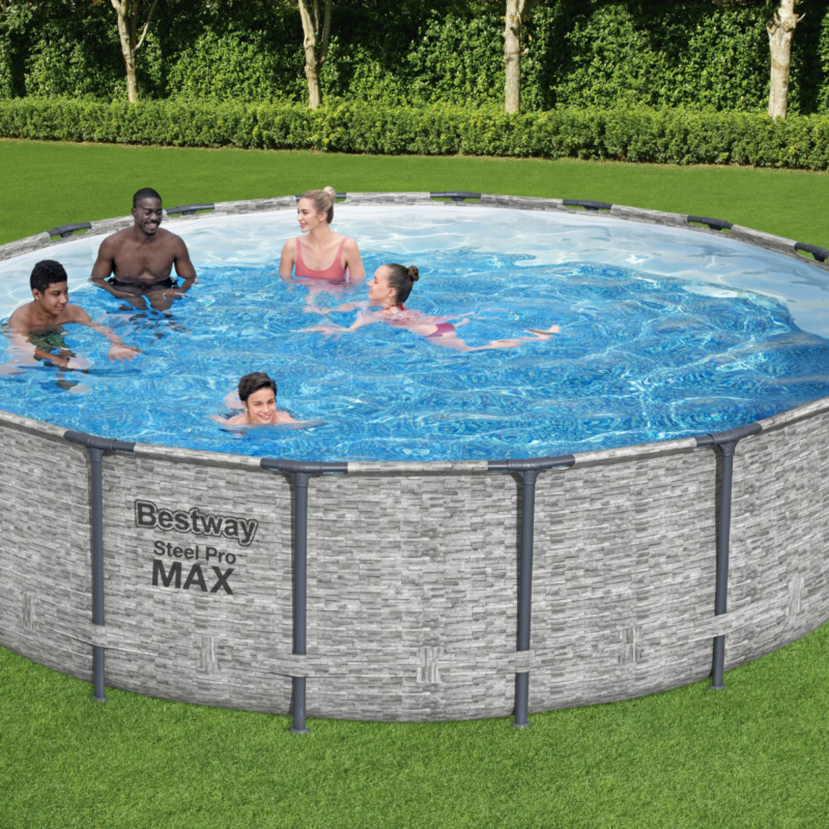 Bestway Piscine hors sol tubulaire ronde Bestway Steel Pro Max 549 x 122 cm décor pierres