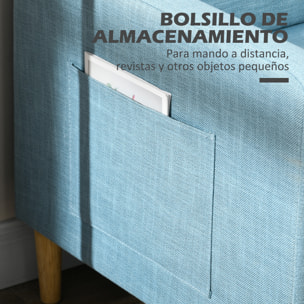 Sofá de 2 Plazas Sillón Moderno Tapizado en Poliéster con 2 Bolsillos Laterales Reposabrazos y Patas de Madera para Dormitorio Oficina Carga 200 kg 143x76x83 cm Azul Claro