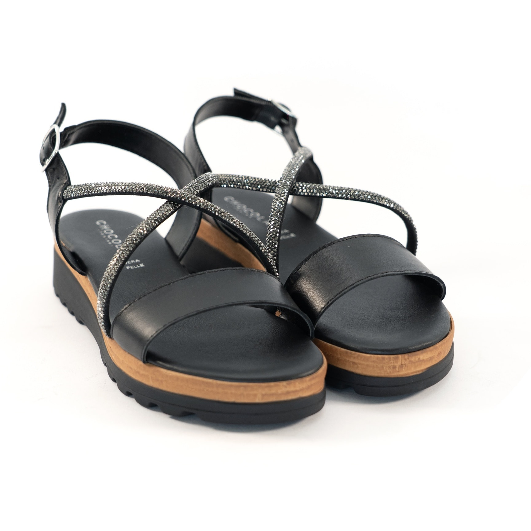 SANDALO BRILLANTINI VERA PELLE NERO