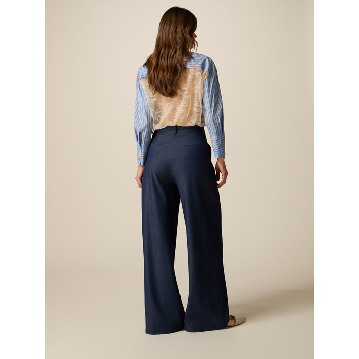 Oltre - Pantaloni palazzo effetto denim - Blu