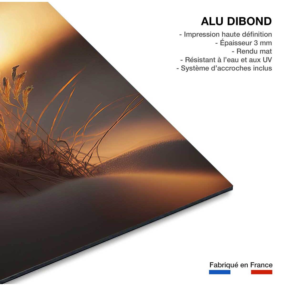 Tableau mer et plage soleil du soir à la plage  Tableau alu Dibond