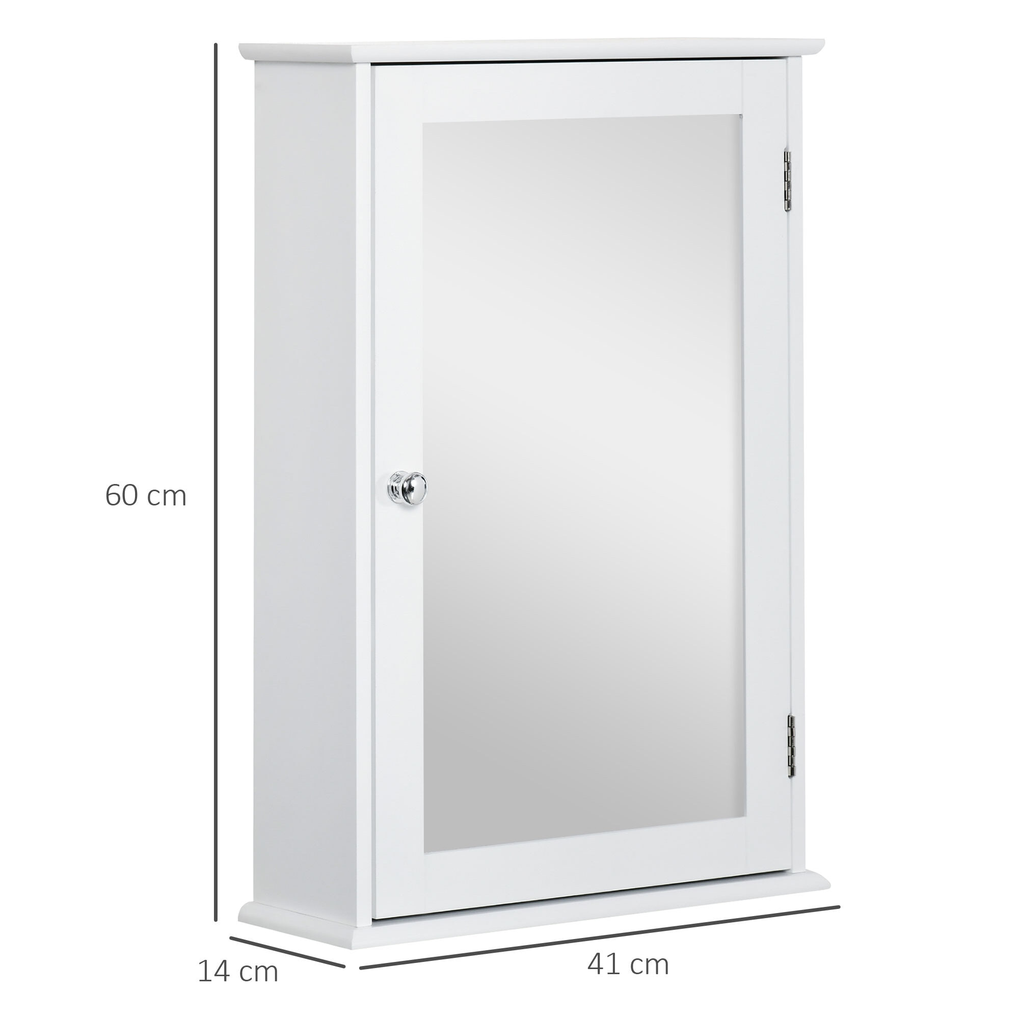 Armoire murale de salle de bain avec miroir - armoire à glace - placard de rangement toilettes - 1 porte, 2 étagères - verre MDF blanc