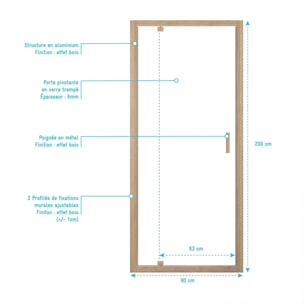 Porte de douche Pivotante 90x200cm - Profilés Aluminium effet Bois - Verre 6mm - WOOD CRUSH