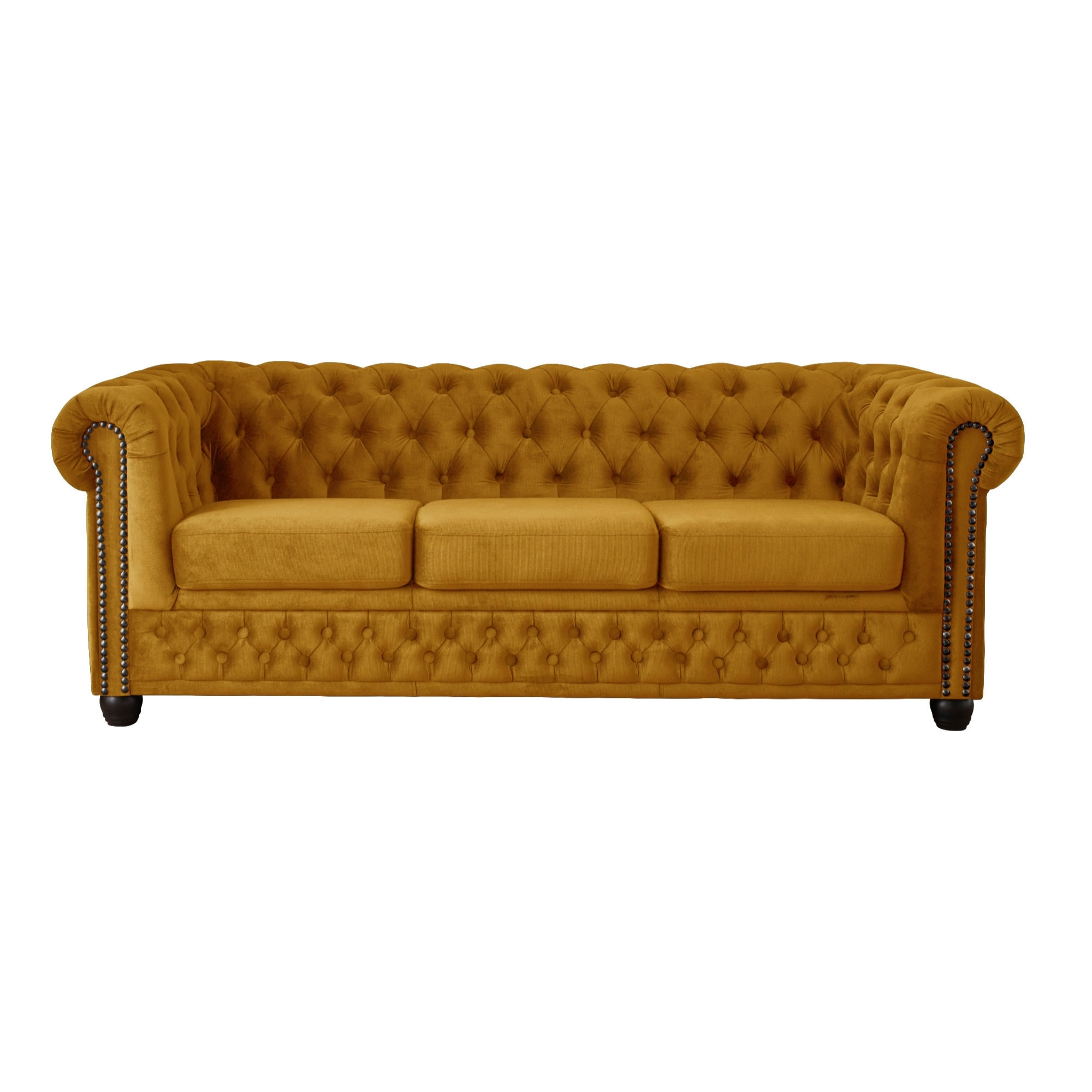 William - canapé Chesterfield - 3 places - en velours - Jaune