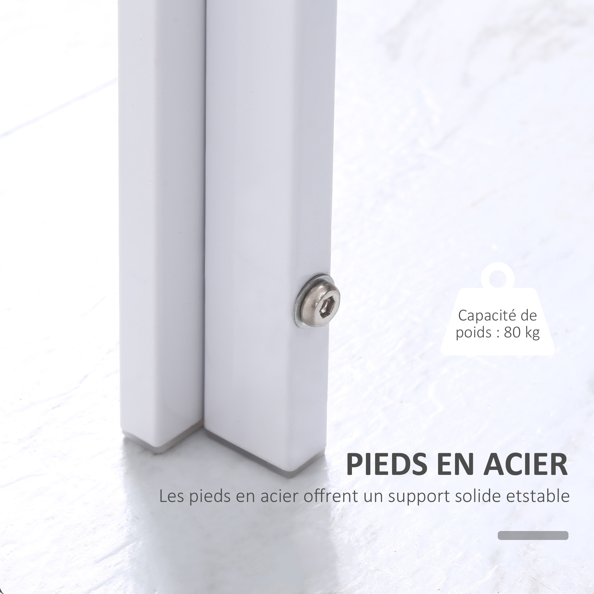 Table à manger 4 personnes - table de salle à manger dim. 120 x 60 x 75 cm - verre trempé 6 mm acier blanc