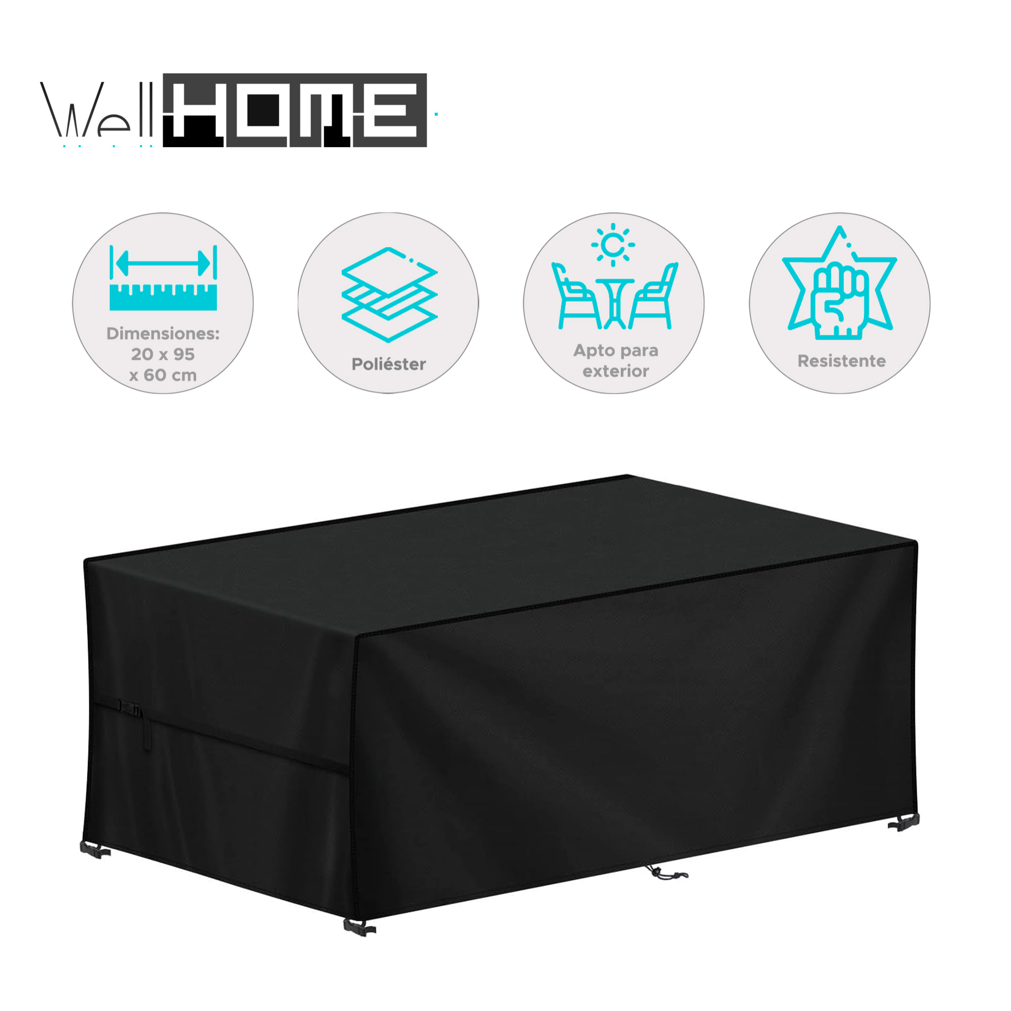 Funda rectangular para mesa de exterior en poliéster negro con bolsa de transporte