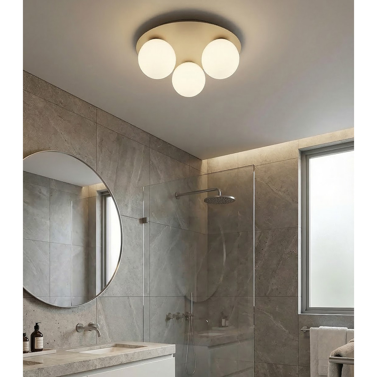 Lampada da soffitto SOLAR in acciaio mokka e vetro opale