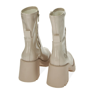 Ankle boots panna in naplak, tacco 8,5 cm