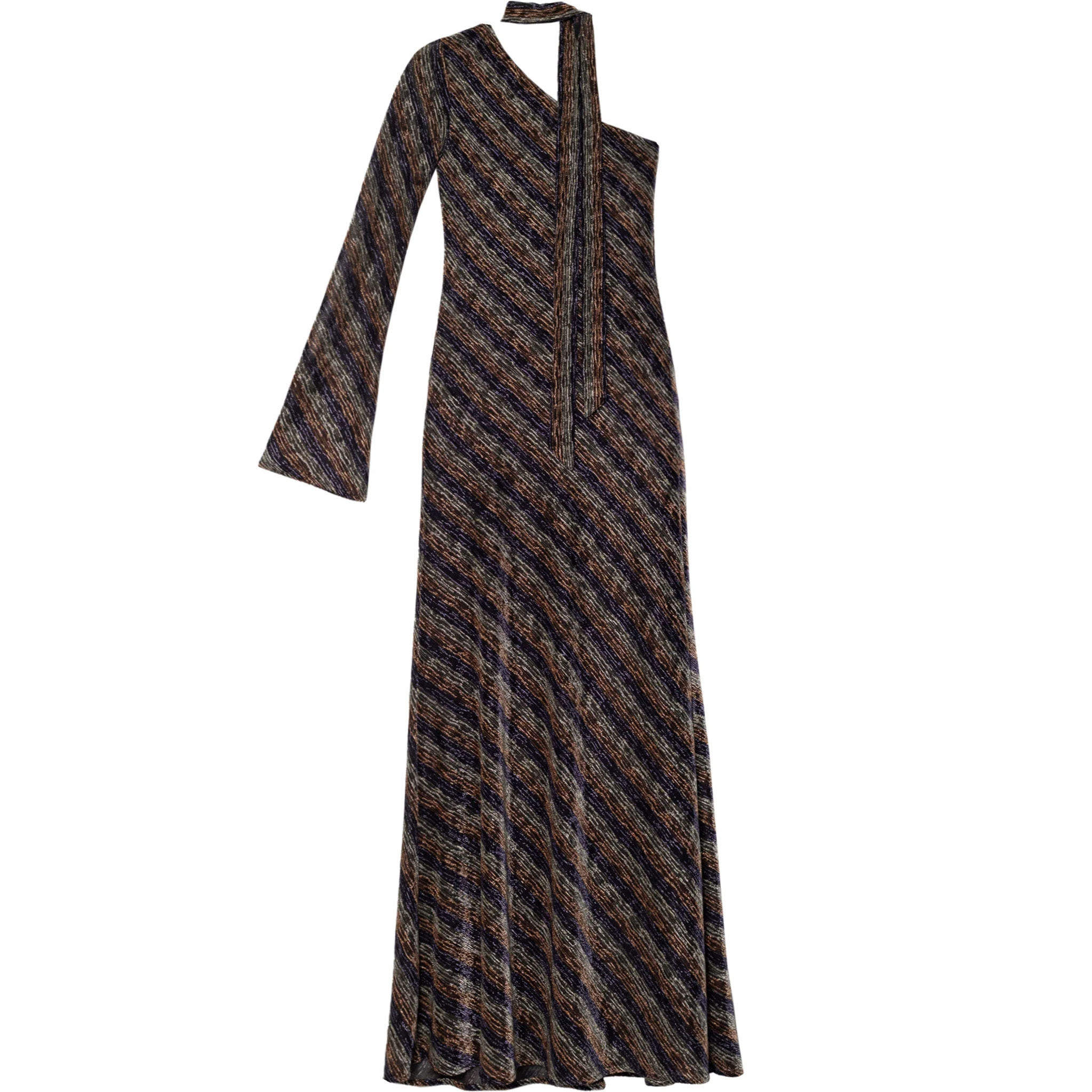 Vestido largo con brillo de manga larga.