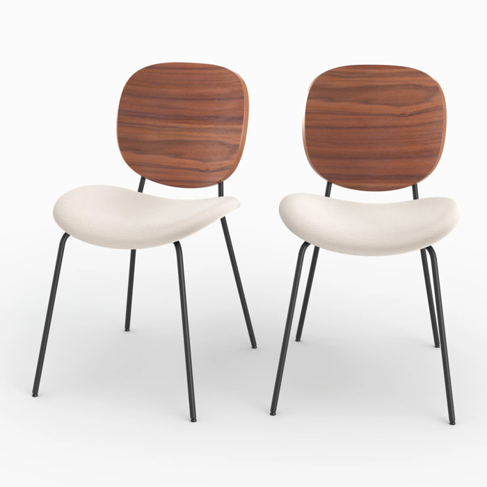 Lot de 2 chaises en tissu beige chiné et bois - Simone