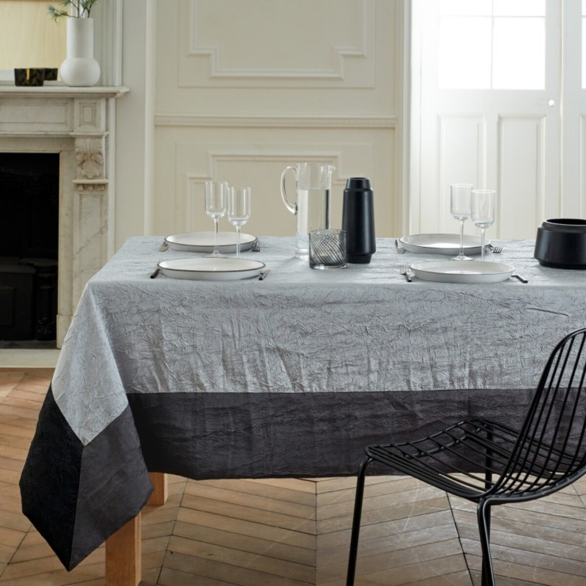 Nappe taffetas froissé AMBIANCE gris perle