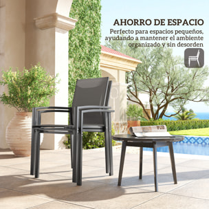 Juego de 2 Sillas de Jardín Exterior Sillas Terraza Exterior Apilables Sillones de Comedor con Tela Transpirable Marco de Acero Reposabrazos y Respaldo 56x58x89 cm Gris Oscuro