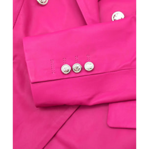 Giacca blazer doppio petto in pelle naturale fuxia