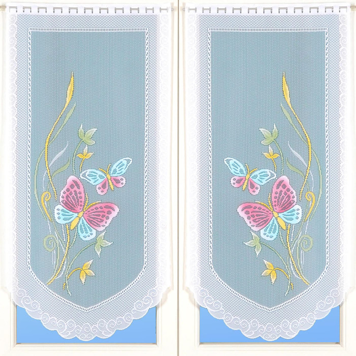 Paire de petits voilages en dentelle motifs papillons - Turquoise