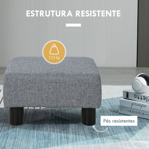 Reposapiés de Salón Taburete Bajo Tapizado en Lino Otomana Rectangular con Estructura de Madera para Sala de Estar Dormitorio Gris