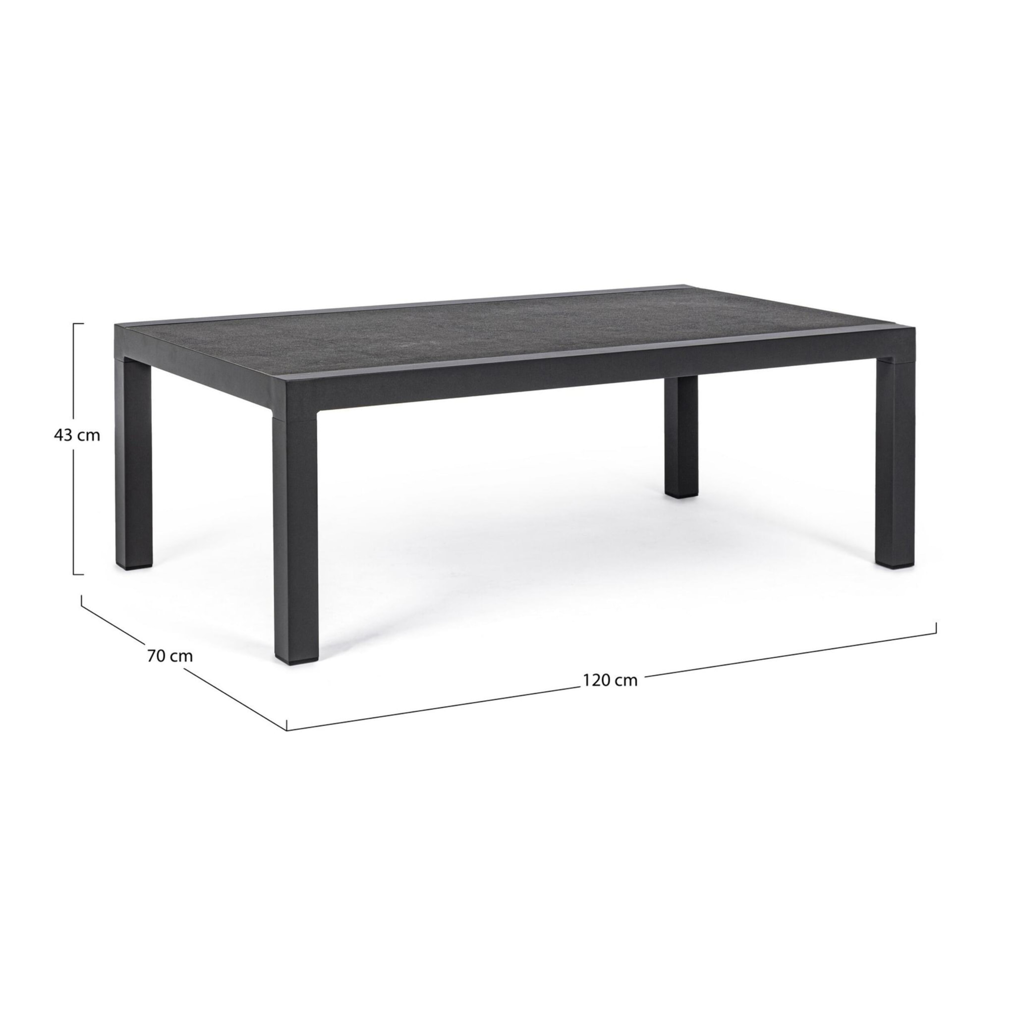 Tavolino da giardino OVIEDO con piano in ceramica e struttura in alluminio antracite, 120×70 cm