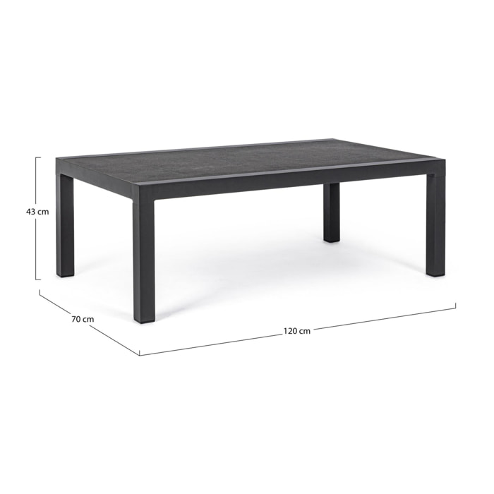 Tavolino da giardino OVIEDO con piano in ceramica e struttura in alluminio antracite, 120×70 cm