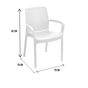 Sedia da esterno Torino, Seduta da giardino, Sedia per tavolo da pranzo, Poltrona outdoor effetto rattan, 100 % Made in Italy, Cm 54x60h82, Bianco