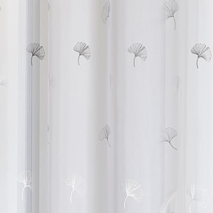 Tissu plombé et brodé feuilles de gingko - Gris clair
